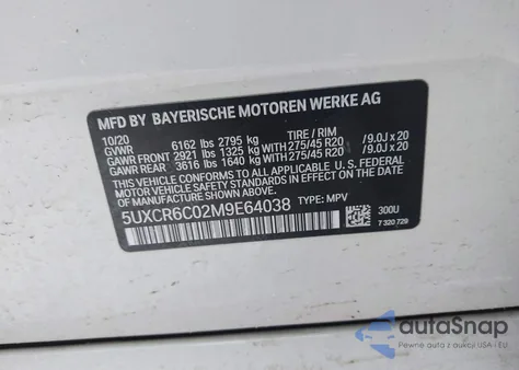 2021 BMW X5 xDrive40I z USA, uszkodzony, nr VIN 5UXCR6C02M9E64038